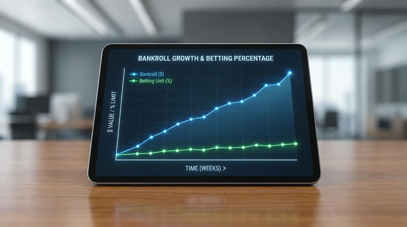 Grafiek die inzetpercentages en bankrollgroei toont