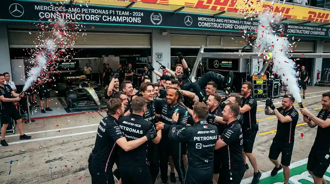 Formule 1-team viert de constructeurstitel met monteurs en coureurs