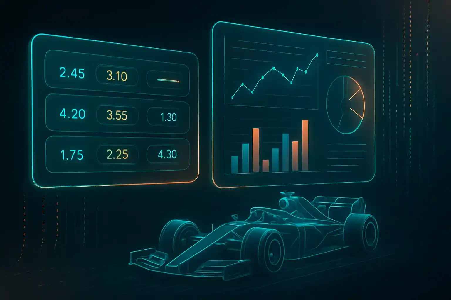 Moderne visualisatie van F1 wedmogelijkheden en markten met odds en statistieken