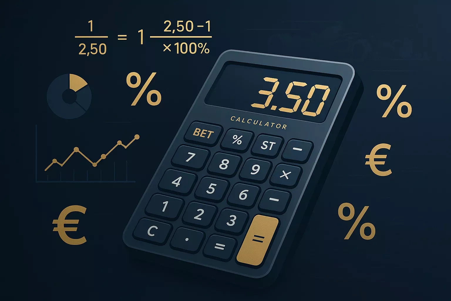 Calculator met odds berekeningen, wiskundige formules en euro symbolen - F1 weddenschappen wiskunde