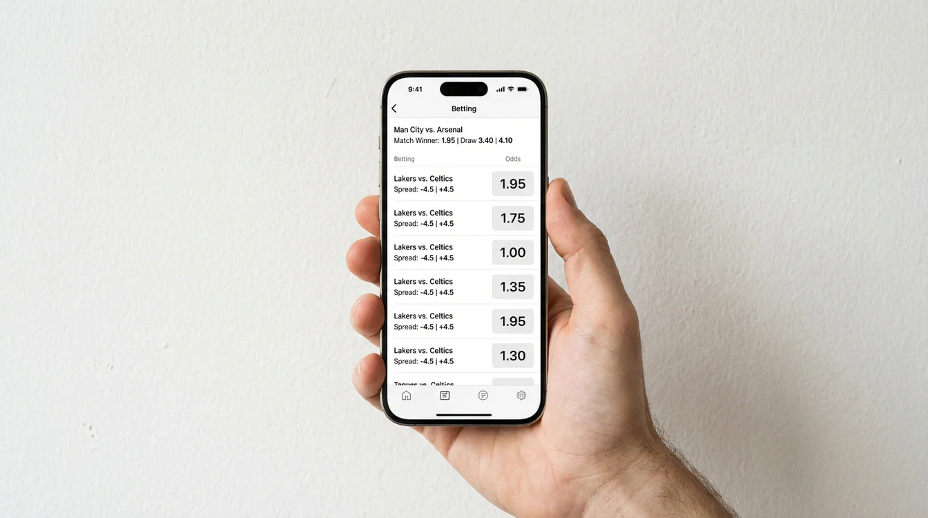 Overzichtelijke interface van een sportweddenschappen app op een smartphone