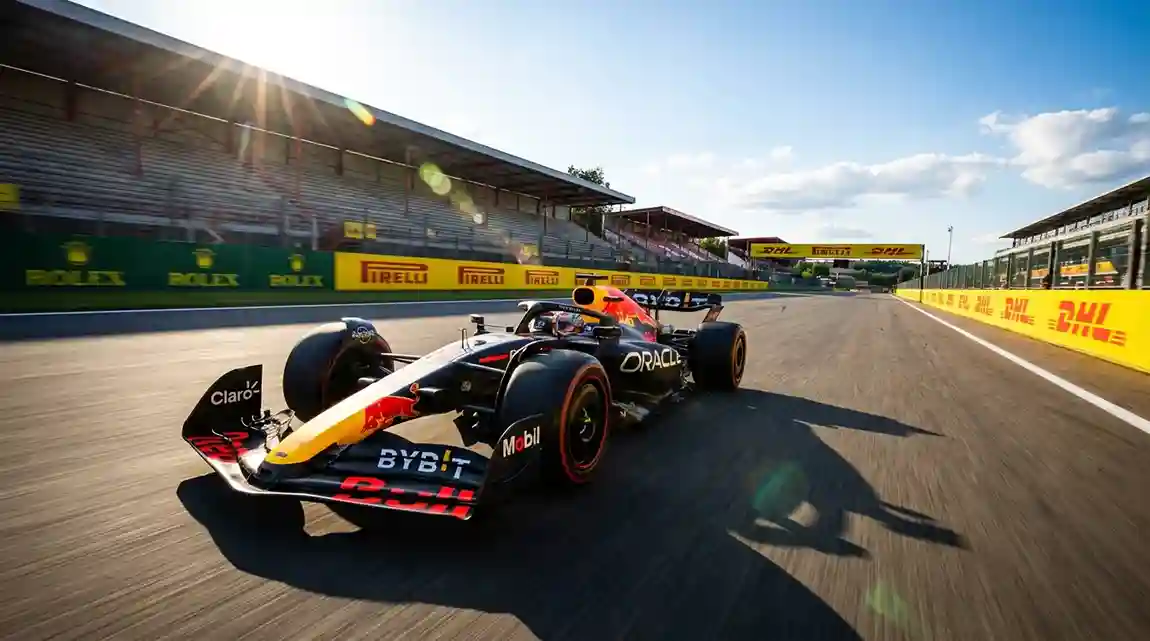 Formule 1-wagen scheurt over het circuit tijdens een spannende race