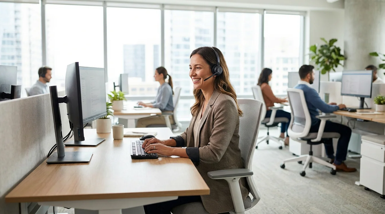 Klantenservicemedewerker helpt een klant via live chat op de computer