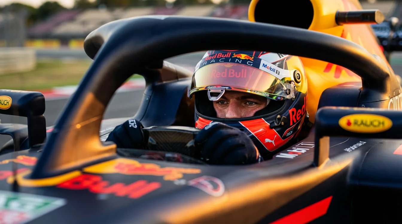 Max Verstappen in zijn Red Bull racewagen op het circuit